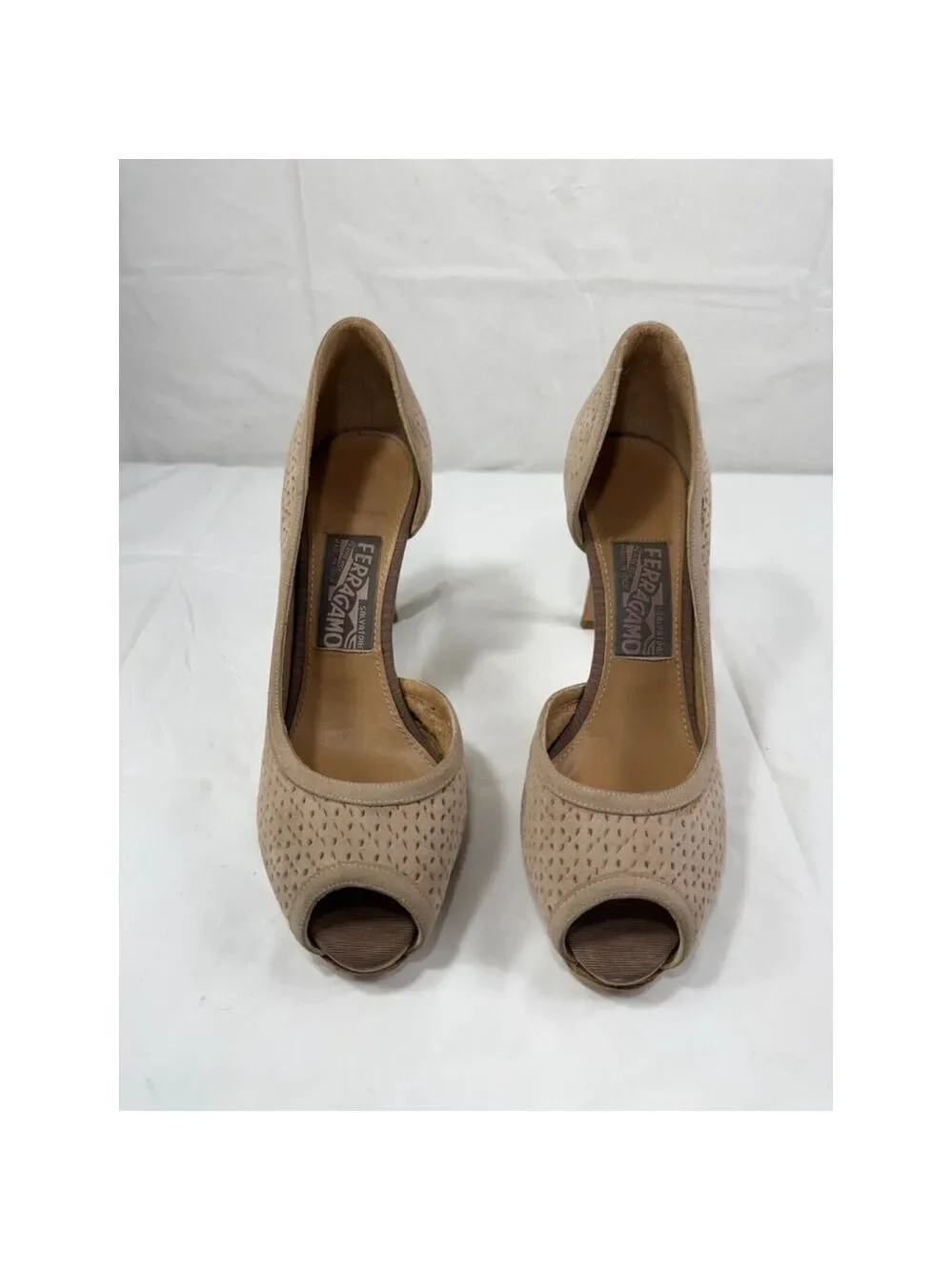 Salvatore Ferragamo DORSAY SUEDE PERFORATED OPEN TOE SIZE 7.5